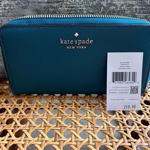 Kate Spade Dark Peacock Large Zip Around  Wallet, NWT